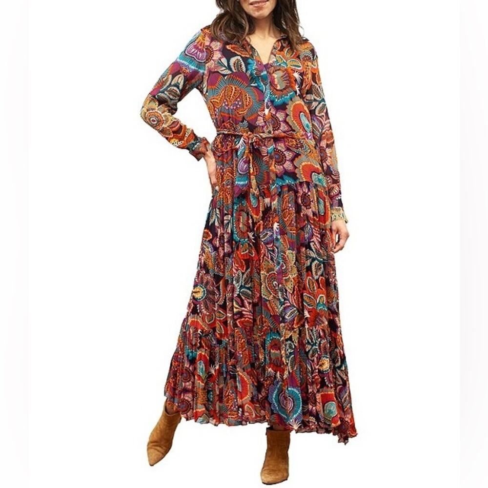 Karyn Seo Emma Floral Print Collared Button Front Boho Dress Size XL